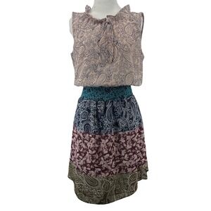 Cabi Size S Dani Sleeveless Paisley Patchwork Smocked Waist Dress Multicolor